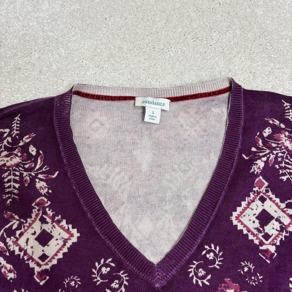 Sundance Catalog Glissade Plum Purple Boho Cotton V-Neck Sweater Size Small - Picture 2 of 8